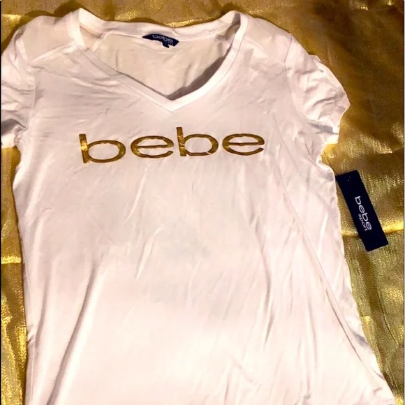 bebe | Tops | New Bebe Sport White Gold Metallic Logo Shirt | Poshmark